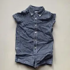 Ralph Lauren ネイビー・ホワイトチェック 半袖ロンパース 3M