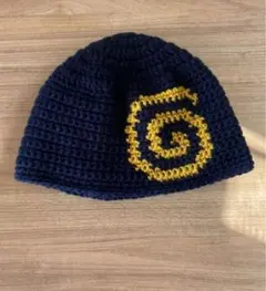 ハンドメイド 編み物 ニット帽 ビーニー クラッシャーハット 渦巻き