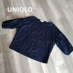 UNIQLO　ネイビー バルーンスリーブ 五分袖ブラウス　M