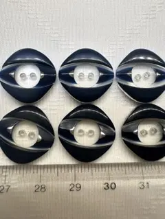 NO.309昭和レトロボタン　ヴィンテージ　紺色クリアラインシルバー12個セット