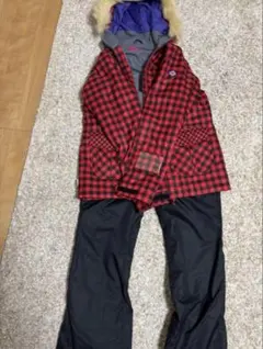 スキーウェア 赤黒チェック