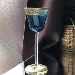 豪華★サンルイSaint LouisシスルThisle青色ワイングラス☆あざみ☆
