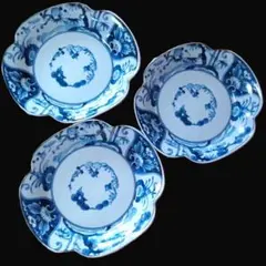 新品3客 龍峰窯 染付木瓜皿 松竹梅 古伊万里様式