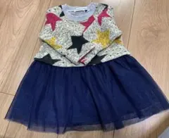 【美品　裏起毛】星柄　切り替え　チュールワンピース 80
