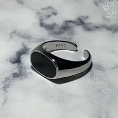 シルバー925 オニキス風 鏡面 シグネット モード オープンリング R23