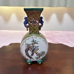 色絵 扁壺 花鳥図 飾り壺 骨董品