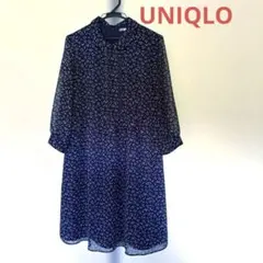UNIQLO 花柄ワンピース ネイビー Lサイズ 品番130765