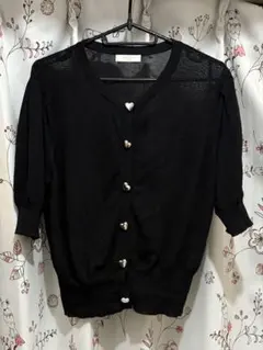 ☆*☆様 黒 半袖カーディガン ハート型ボタン