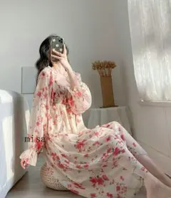 大きいサイズ レディース 花柄　ワンピース　ロング　春夏703