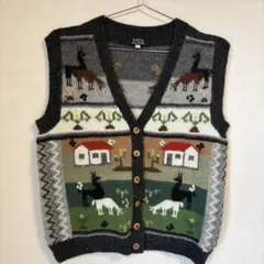 《希少》アルパカ100% INCA 総柄ニットベスト ペルー製 S
