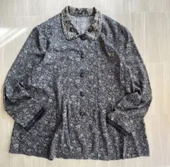 刺繍襟 くすみ花柄ジャケット M 古着女子 レトロ フェアリーグランジ