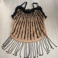 ビーズ装飾ベージュキャミソール　モルガン　ドレス　フォーマル　Ｓ〜М