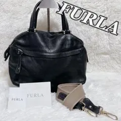 【美品】フルラ　トートバッグ　オールレザー　ブラック　手提げ　大容量　ロゴ金具