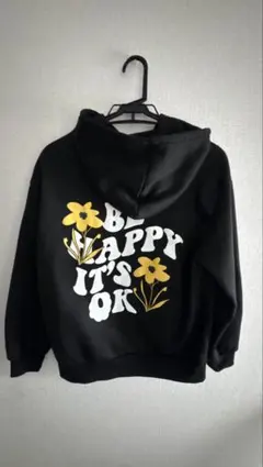 BE HAPPY IT'S OK パーカー ブラック