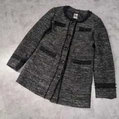 【美品】ミッシェルクラン ノーカラーツイードジャケットコート Mサイズ zz