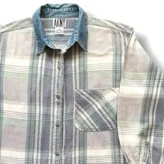 90s AKNY CHECK FLANNEL DENIM SHIRT OLDのサムネイル