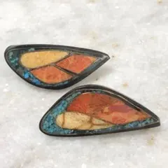 ヴィンテージ 異素材 木材 石 アクリル イヤリング