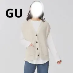 Vネック ニットベスト アイボリー 前開き ポケット付き GUのサムネイル