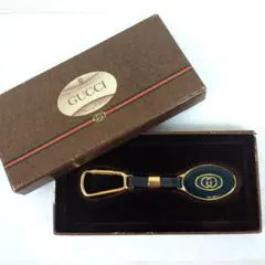 オールドグッチ インターロック キーホルダー ゴールド ネイビーヴィンテージ