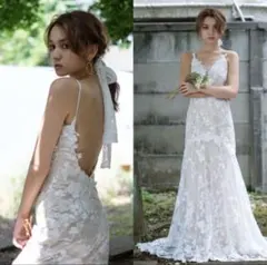 レース刺繍バックオープンウェディングドレス