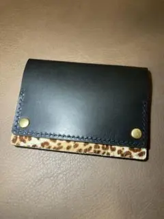 本革 レザー トラッカーウォレット ブラック×レオパード