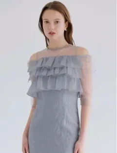 LEJA 3WAYティアードフリルジャガード|ラインワンピースドレス ブルー　M