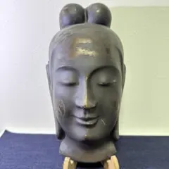 真作、相川善一郎作、ブロンズ、壁掛け[菩薩像]美しいお顔、美しい木目