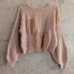 マジェスティックレゴン パッチワークニットプルオーバー バックリボン モカ M