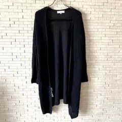 自由区 ロングニットカーディガン 羽織り 透かし編み きれいめ　ネイビー　38