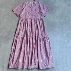 現行品✨ヌキテパ マキシ丈シャツワンピース ティアード フォイルプリント ドレス