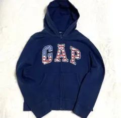 GAP　ジップパーカー　キラキラアメリカロゴ　ネイビー140㎝