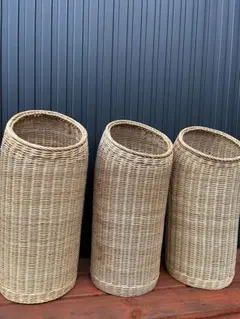 ラタン製円筒形バスケット3個セット