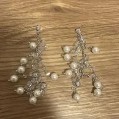パールとクリスタルのロングピアス