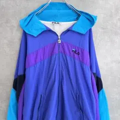 90s FILA フィラ ナイロンジャケット 青×紺×紫 マルチカラー XL古着