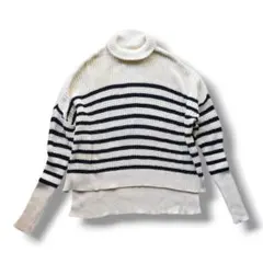 アパルトモン ざっくり編み コットンボーダーニット ハイネック 美品 ゆる肩落ちのサムネイル