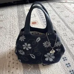 デニム花柄刺繍ハンドバッグ