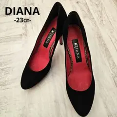 【DIANA】 黒 スエード パイソン柄 ポインテッドトゥパンプス レッドソール