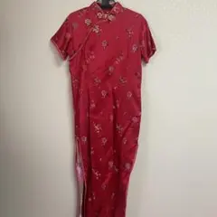 チャイナドレス 赤 Mサイズ ハロウィン 刺繍 スリット コスプレ 長寿綿