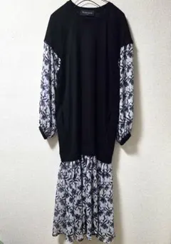 《美品》SMILEORCHIDスウェット&花柄シフォンドッキングロングワンピース