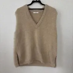 ベージュ Vネック フェザーヤーンチュニックベスト