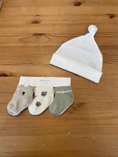 petit main ベビー靴下3足 ベビー帽子