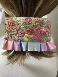 インド刺繍カラフルリボン　ヘアアクセサリー