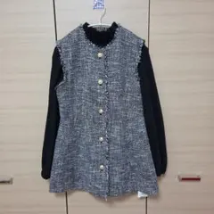 ナチュラルベーシック・黒白ツイードジャケット