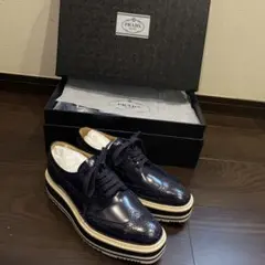 PRADA 靴 ウィングチップシューズ ネイビー レースアップ サイズ35