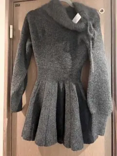 NICE CLAUP オフショルプリーツニット ミニワンピース