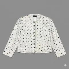 ルシアンモネ 【9】ノーカラージャケット ドット柄 ゴールドパイピング レーヨン