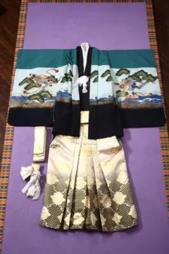 七五三　衣装　3歳　男の子　羽織袴セット　古典柄　緑 黒
