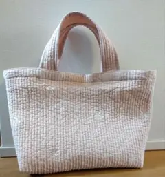 ヌビ生地（ベージュピンク✕リボン）のトートバッグ