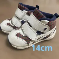 ファミリア×アシックス ベビーシューズ ホワイト 赤チェック柄 13cm