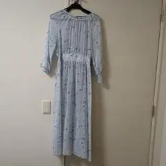 水色 花柄 長袖ワンピース スリップドレス セット